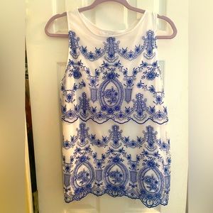 Blue and white lace top